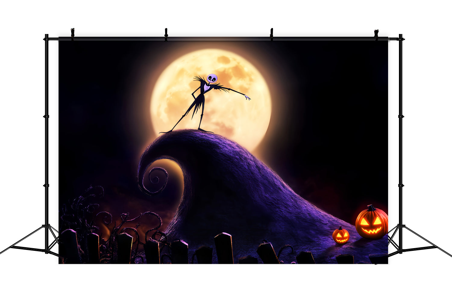 Toile De Fond Halloween Cimetière Roi Squelette Colline Pleine Lune LXX59-129