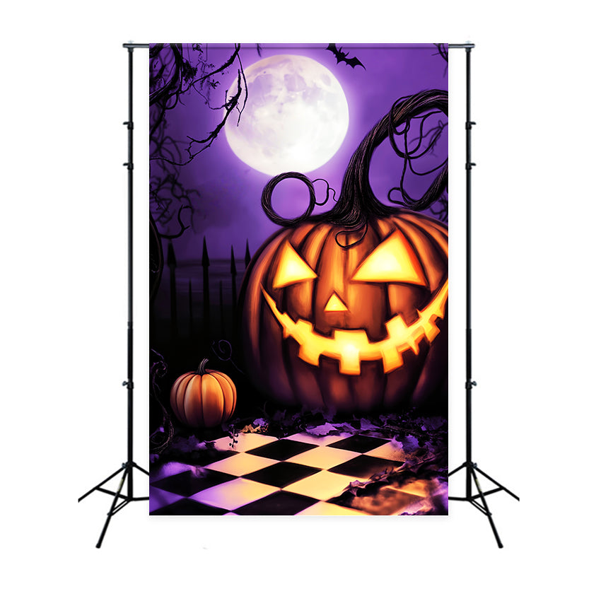 Toile De Fond Halloween Forêt Hantée Citrouille Géante Sourire Lune LXX59-130