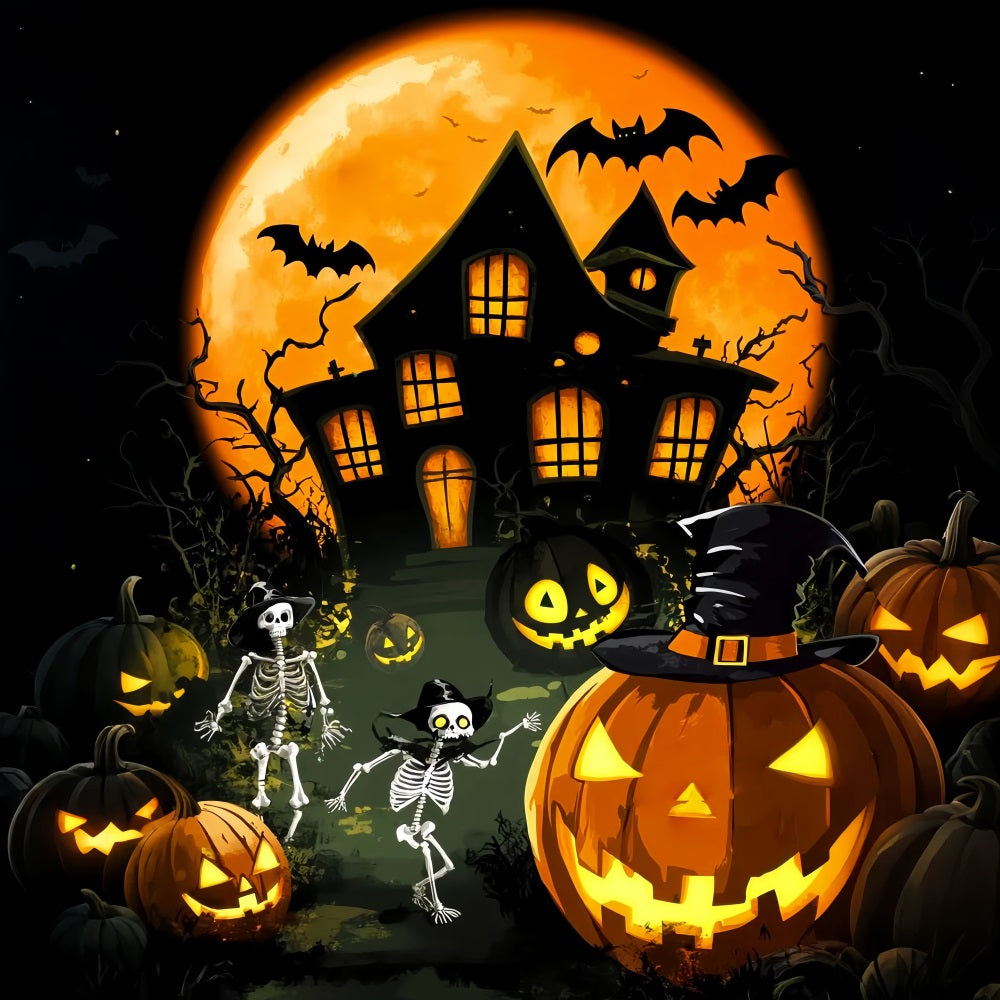 Toile De Fond Photo Halloween Forêt Hantée Manoir Parade De Squelettes LXX59-131