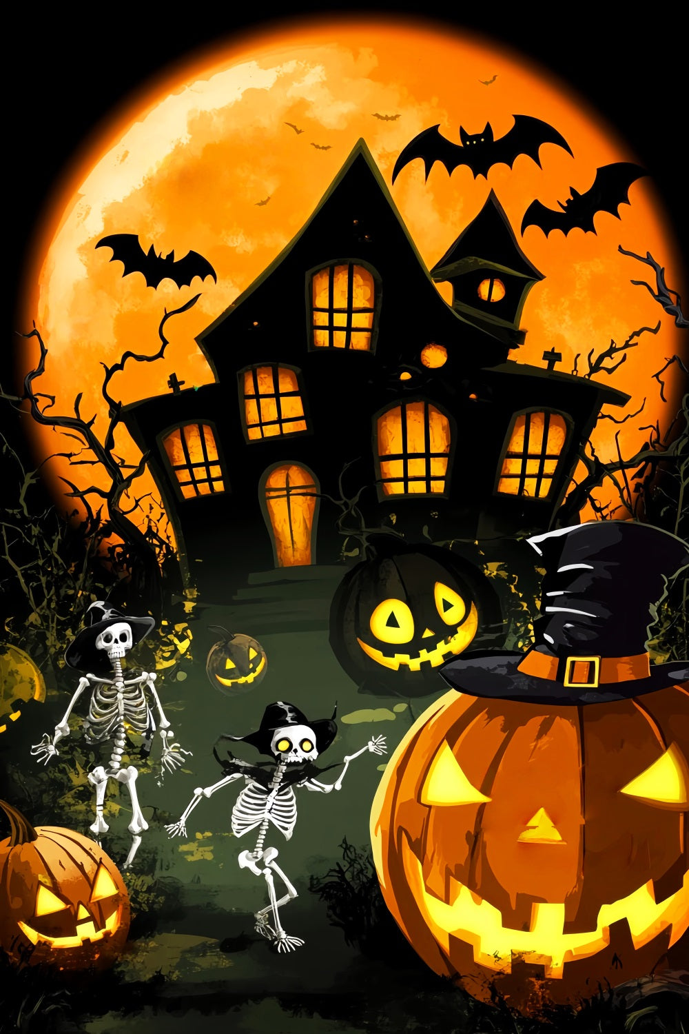 Toile De Fond Photo Halloween Forêt Hantée Manoir Parade De Squelettes LXX59-131