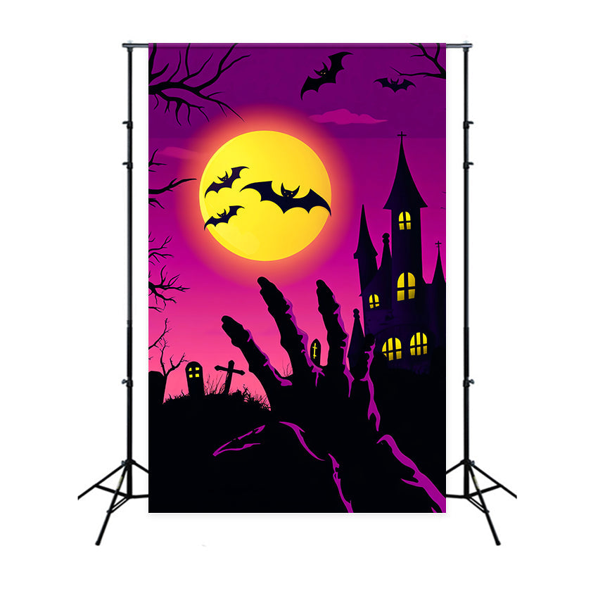 Toile De Fond Photo Halloween Forêt Hantée Main Zombie Cimetière Chauves-Souris LXX59-133