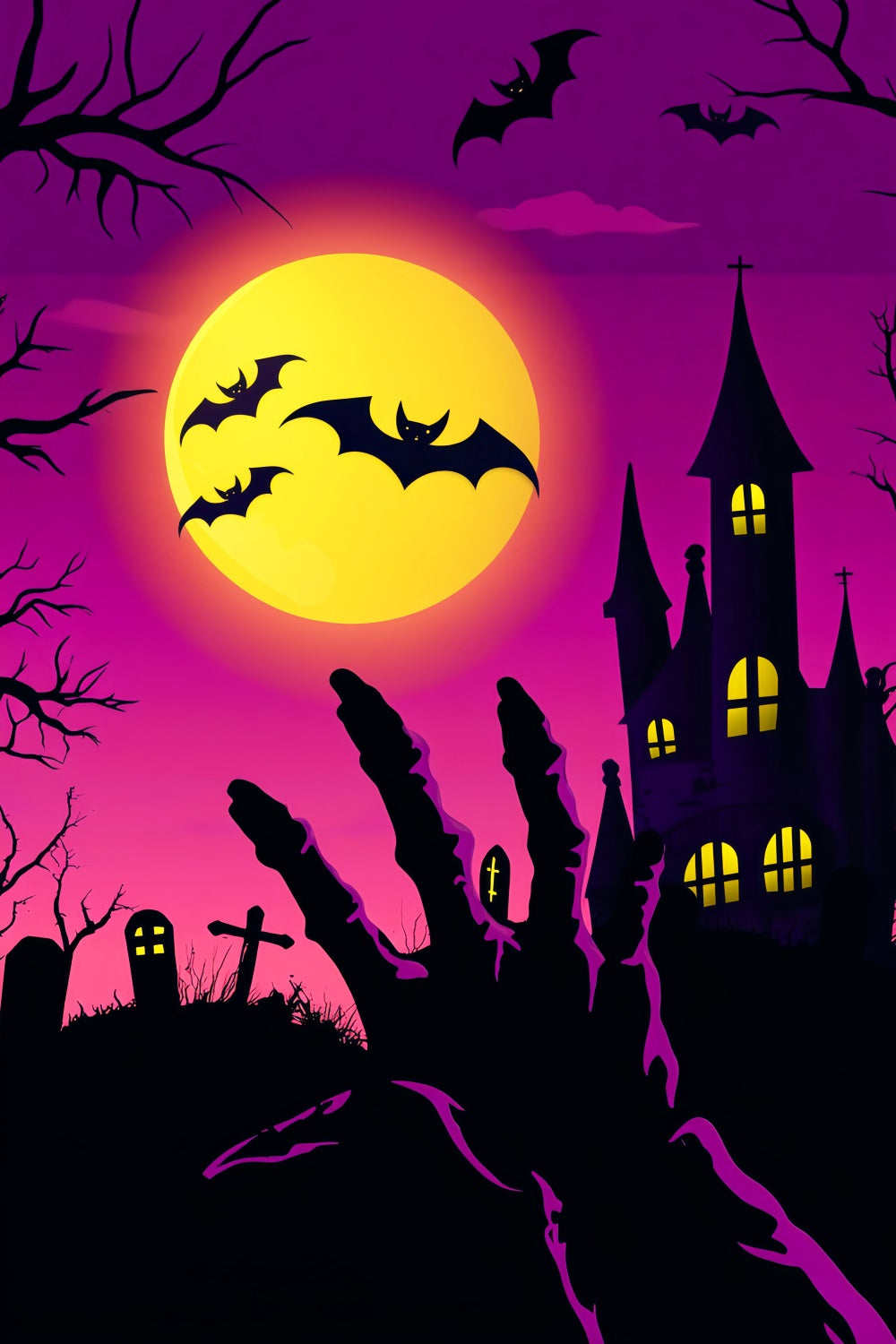 Toile De Fond Photo Halloween Forêt Hantée Main Zombie Cimetière Chauves-Souris LXX59-133