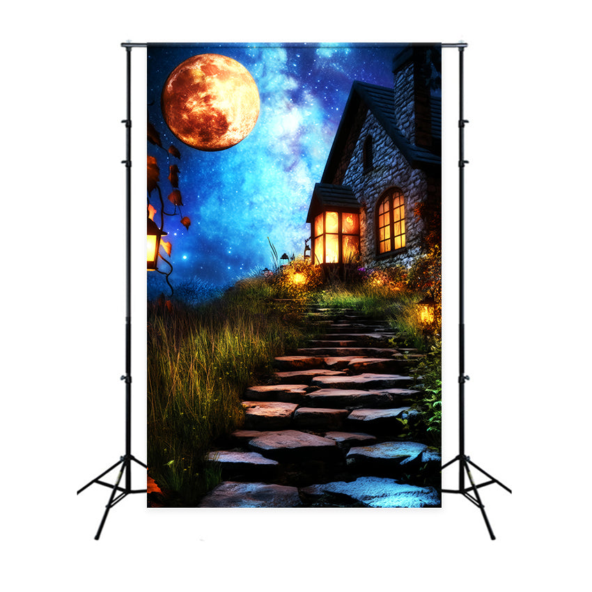 Toile De Fond Halloween Forêt Hantée Allée Lanternes Cottage Enchanté LXX59-135