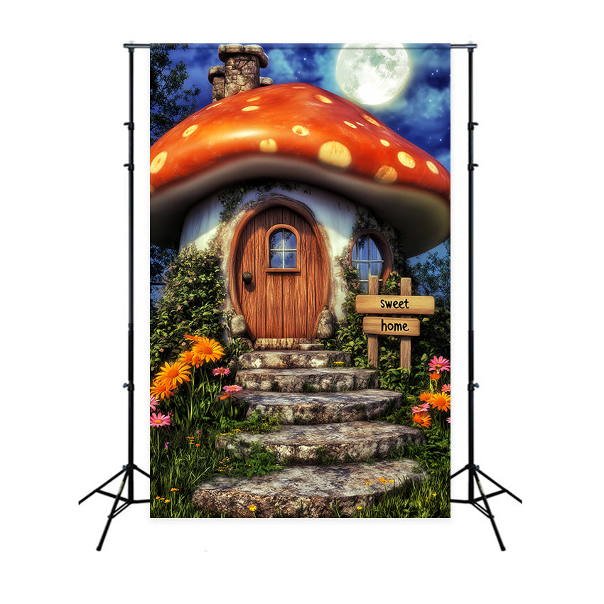 Toile De Fond Halloween Forêt Hantée Maison Champignon Fantaisiste Lune LXX59-139