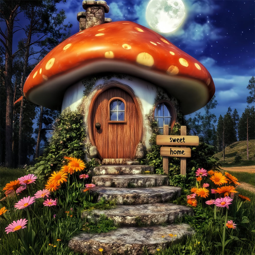 Toile De Fond Halloween Forêt Hantée Maison Champignon Fantaisiste Lune LXX59-139