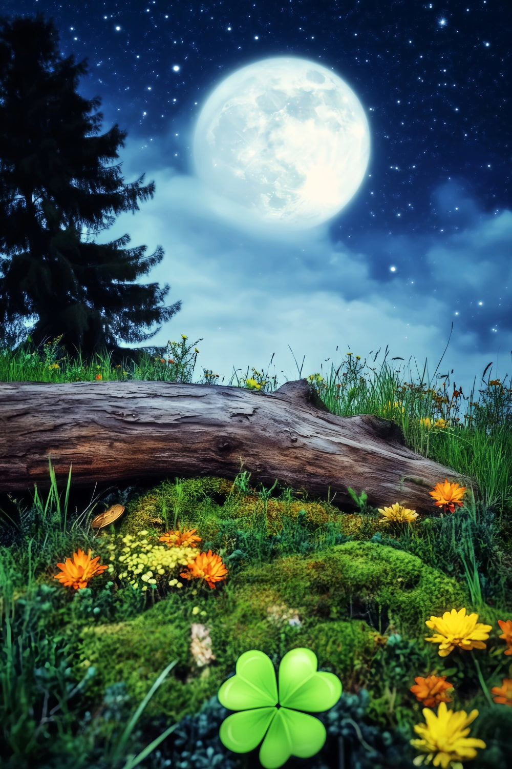 Toile De Fond Halloween Forêt Hantée Trèfle Chanceux Prairie Nuit LXX59-141