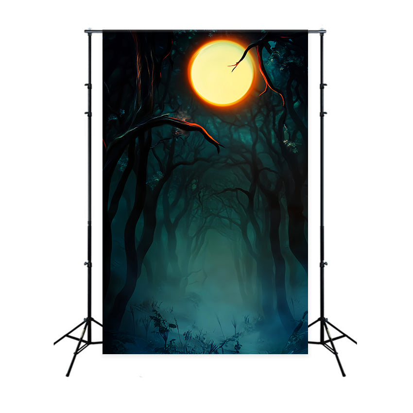 Toile De Fond Halloween Forêt Hantée Forêt Sombre Pleine Lune LXX59-142