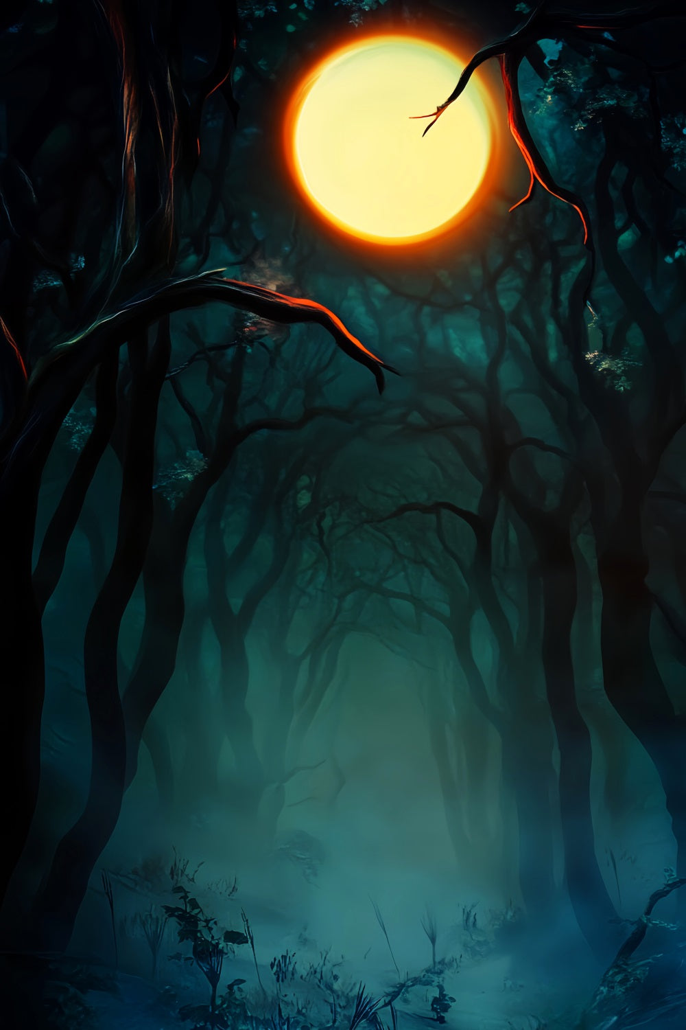 Toile De Fond Halloween Forêt Hantée Forêt Sombre Pleine Lune LXX59-142