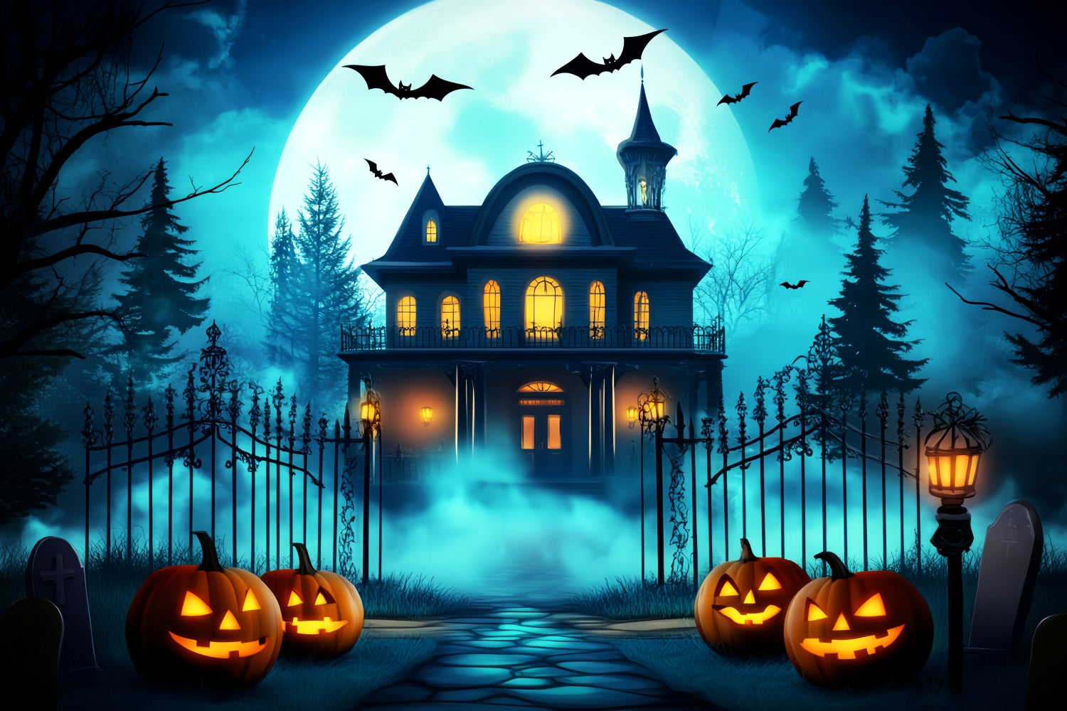 Toile De Fond Photo Halloween Citrouilles Lumineuses Portail LXX59-144