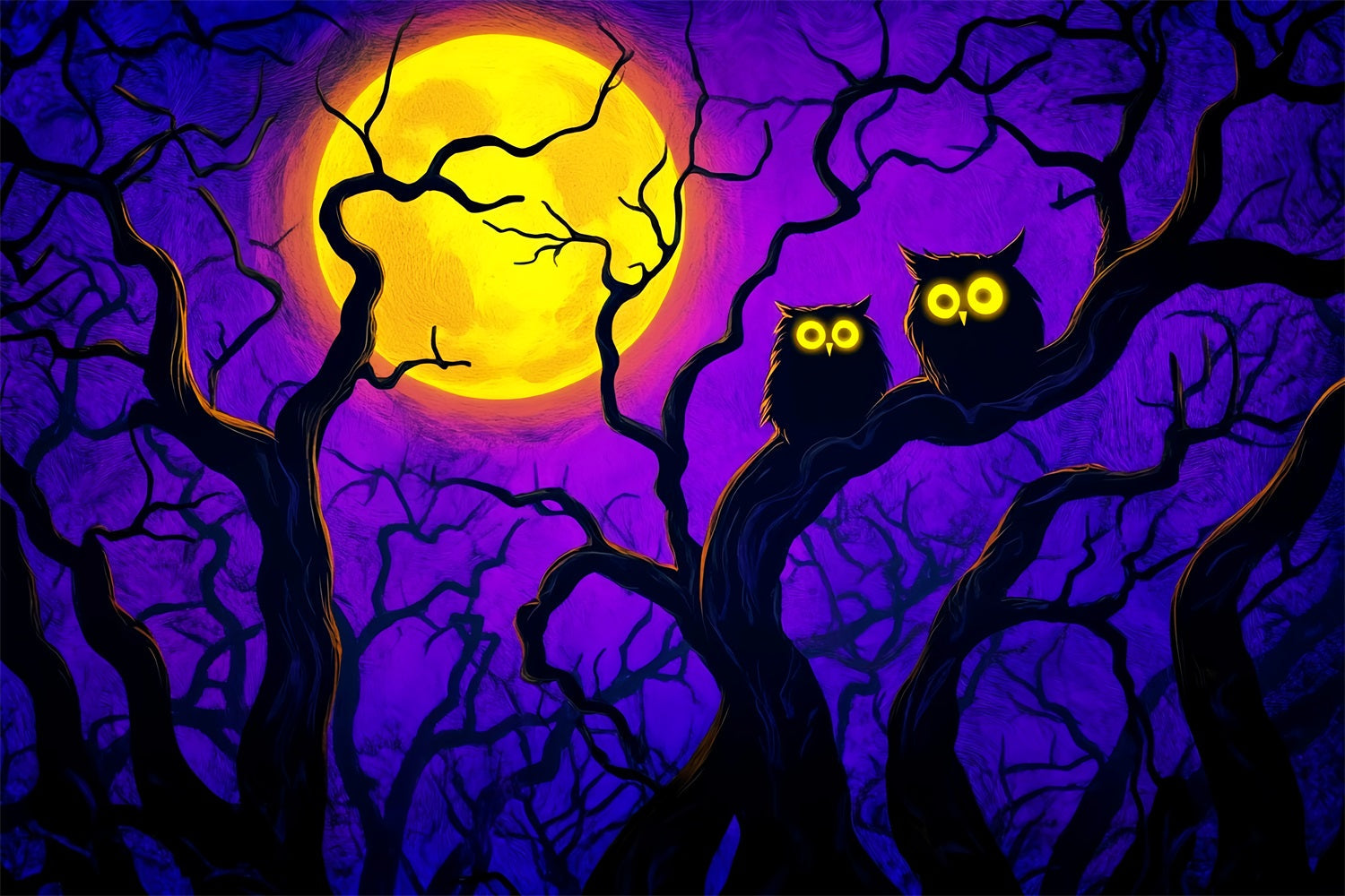 Toile De Fond Halloween Hiboux Clair De Lune Branches LXX59-145
