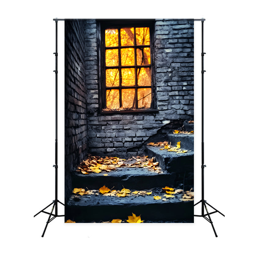 Toile De Fond Halloween Fenêtre Rustique Feuilles D’Automne LXX59-146
