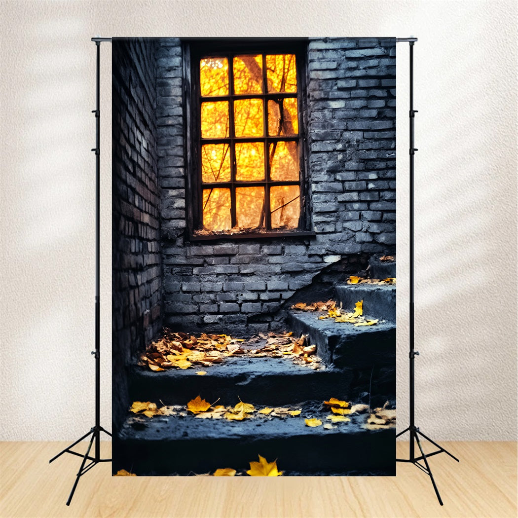 Toile De Fond Halloween Fenêtre Rustique Feuilles D’Automne LXX59-146