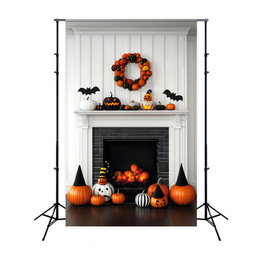 Toile De Fond Halloween Citrouille Cheminée Décor Festif LXX59-147