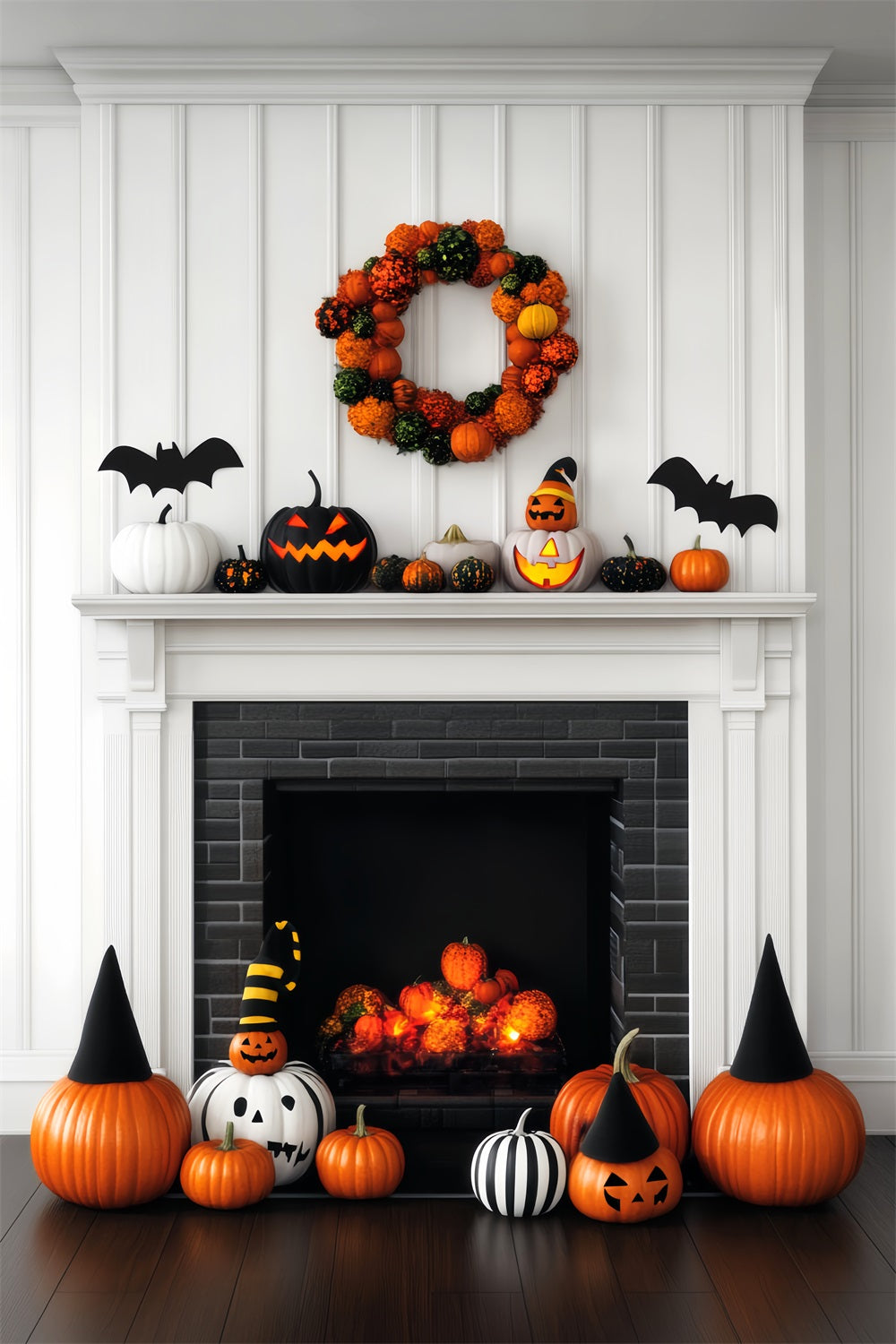 Toile De Fond Halloween Citrouille Cheminée Décor Festif LXX59-147
