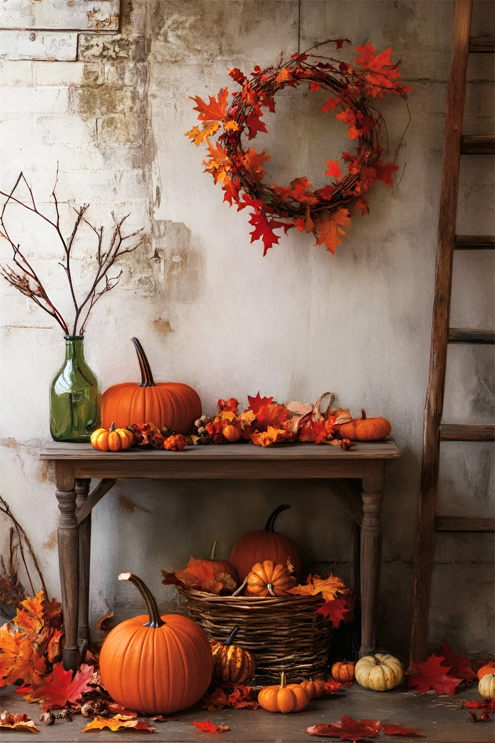 Toile De Fond Halloween Arrangement Rustique Citrouilles Automne LXX59-149