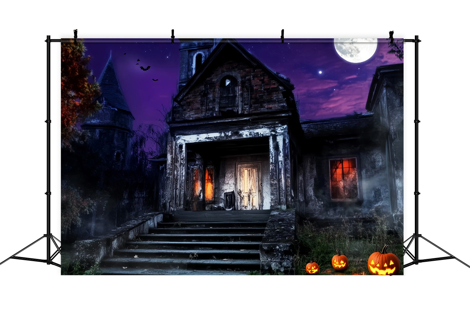 Toile De Fond Photo Halloween Cimetière Manoir Hanté Ciel Violet LXX59-157