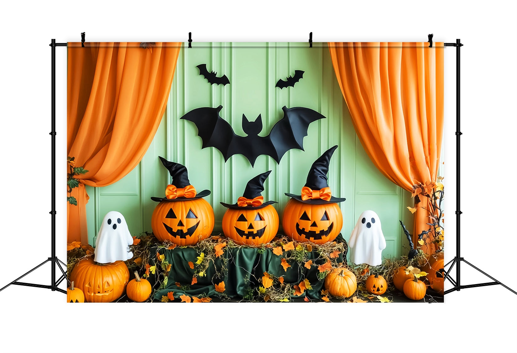 Toile De Fond Halloween Cimetière Citrouilles Fantôme Sorcière Chauves-Souris LXX59-158