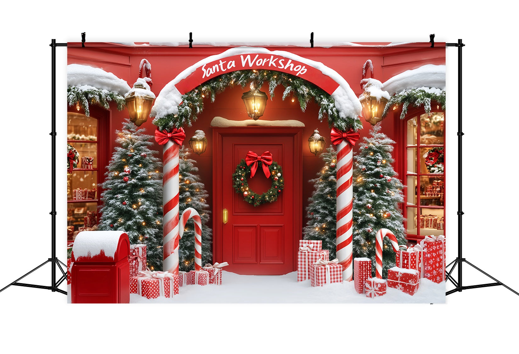 Toile de fond Noël Atelier du Père Noël Arche Boutique Rouge TWW59-161
