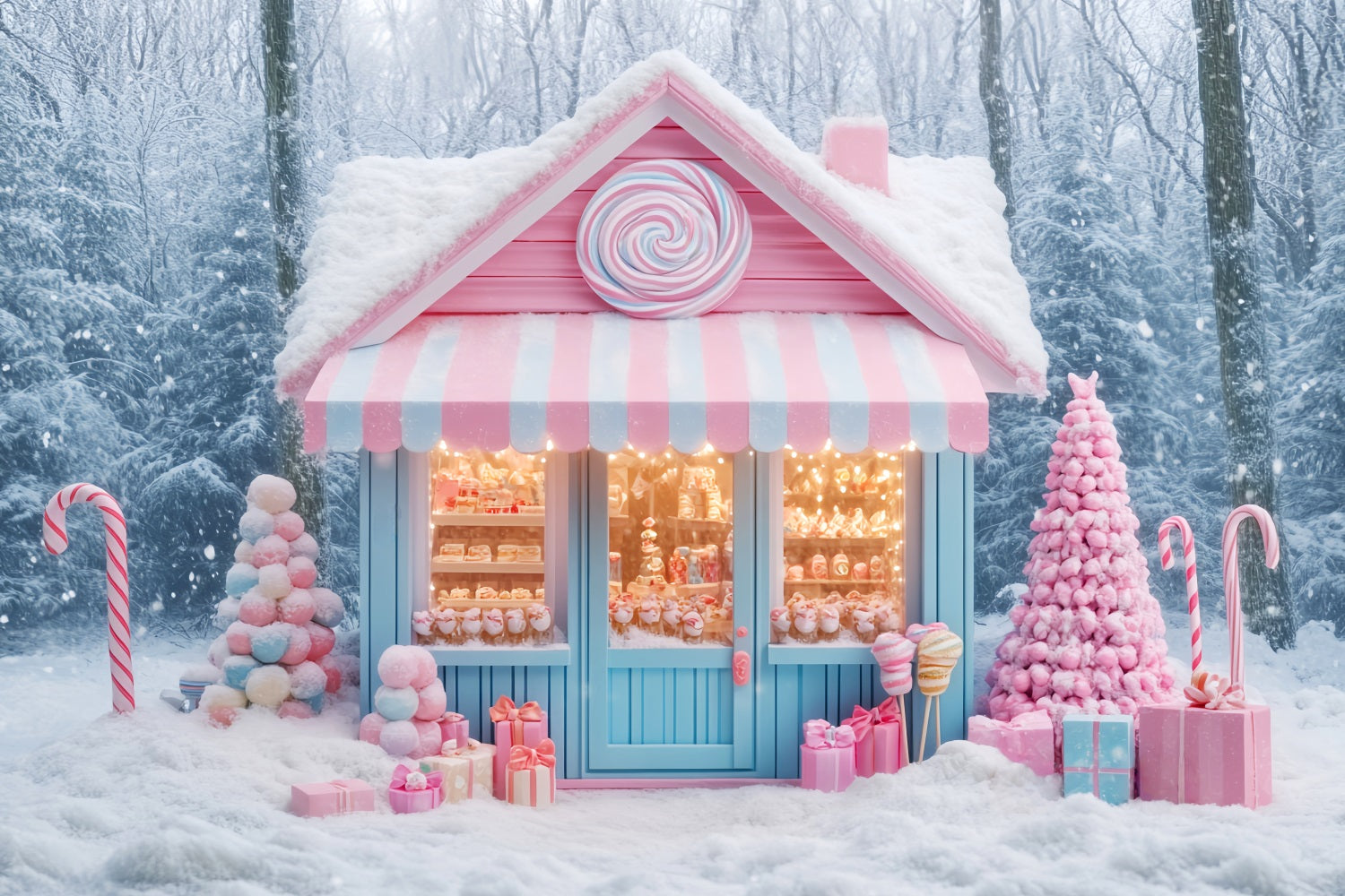 Toile de fond Noël Pays des Bonbons Boutique Hivernale Merveilleuse LXX59-162