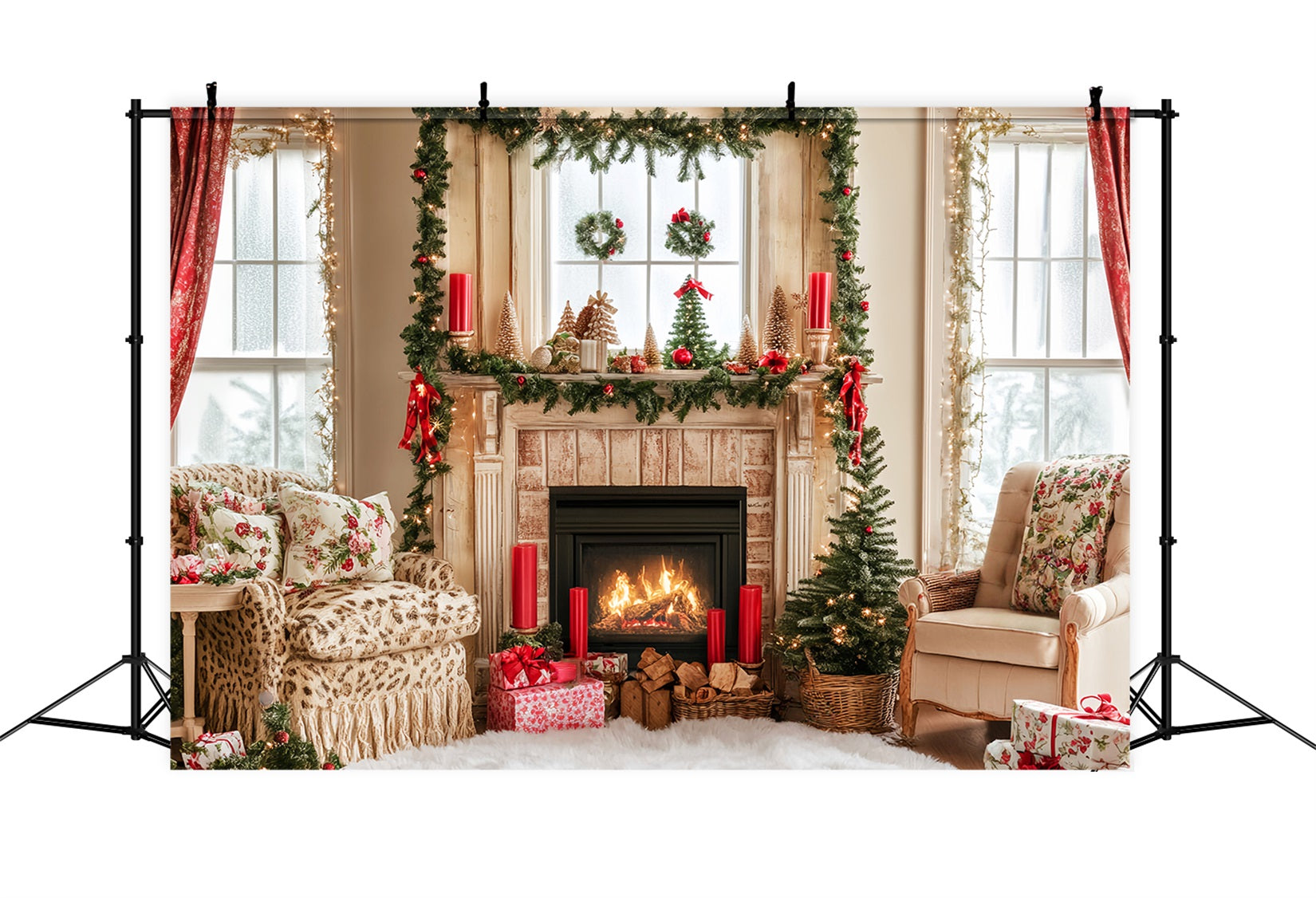 Toile de fond Noël Pays des Bonbons Cheminée Salle Chaleureuse LXX59-163
