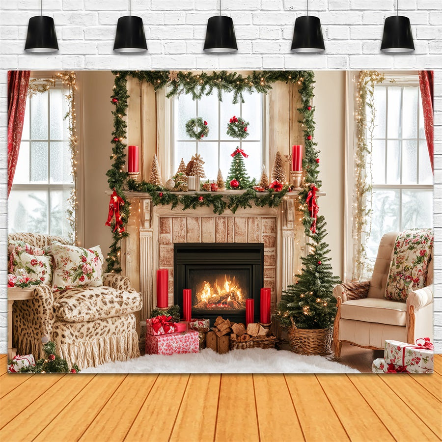 Toile de fond Noël Pays des Bonbons Cheminée Salle Chaleureuse LXX59-163
