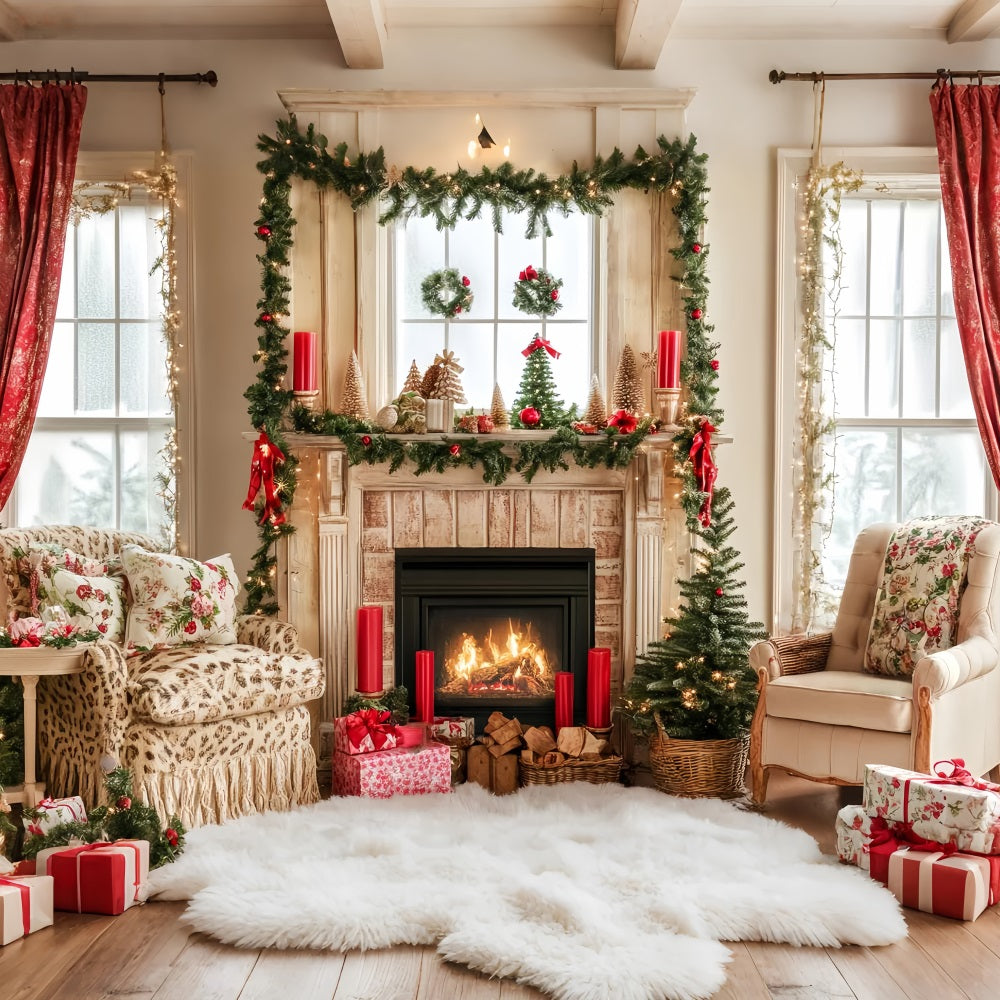 Toile de fond Noël Pays des Bonbons Cheminée Salle Chaleureuse LXX59-163