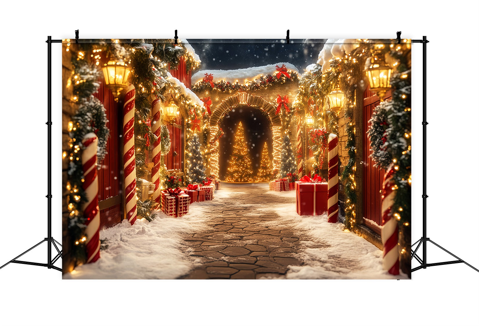 Toile de fond Noël Pays des Bonbons Allée Sucre d’Orge Lumières LXX59-167