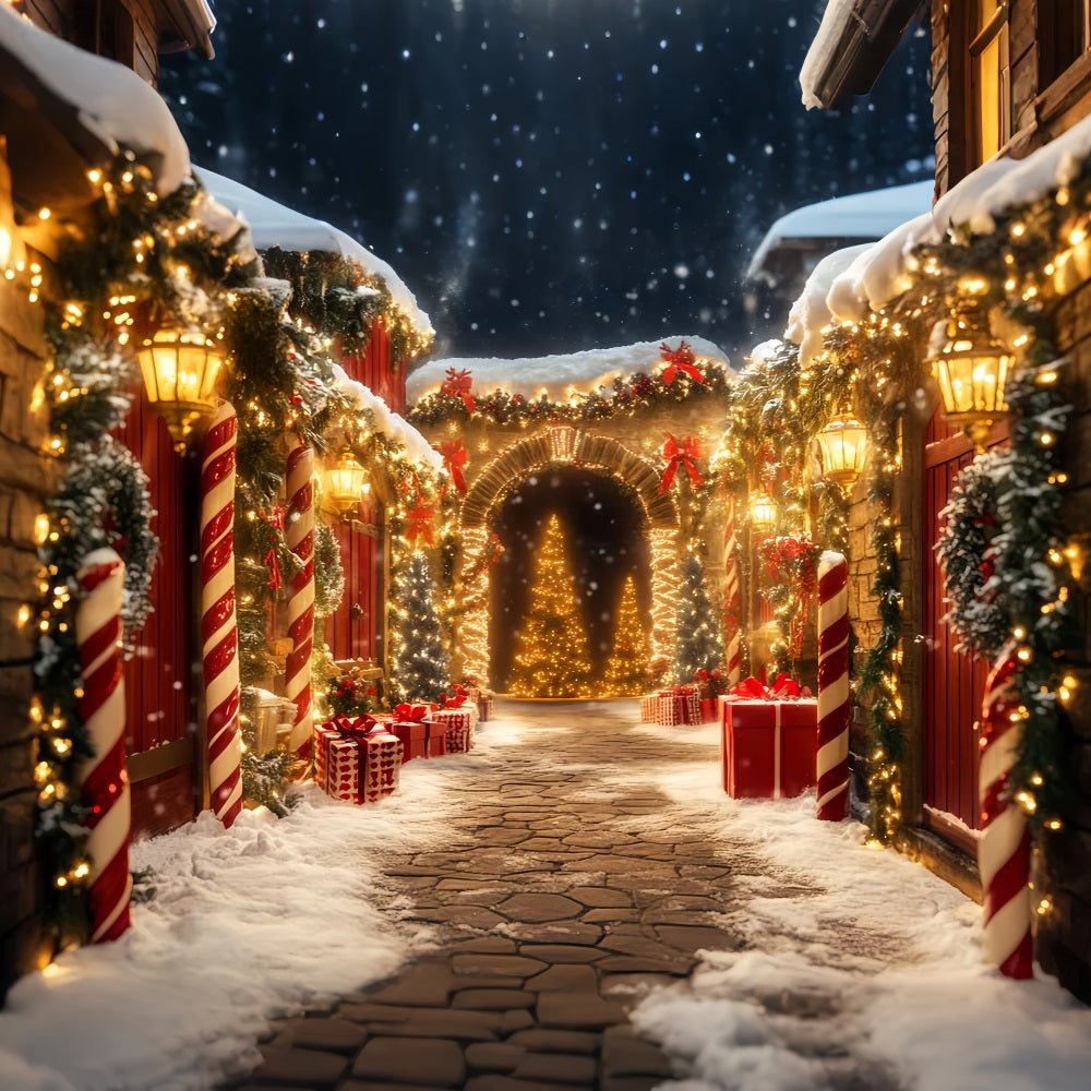 Toile de fond Noël Pays des Bonbons Allée Sucre d’Orge Lumières LXX59-167