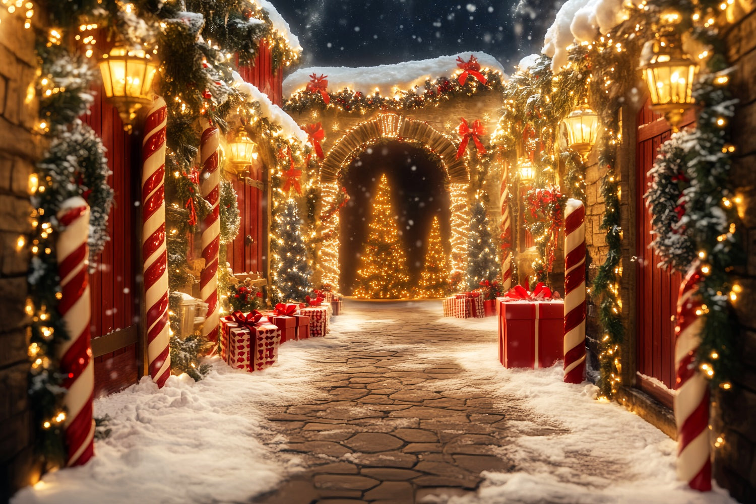 Toile de fond Noël Pays des Bonbons Allée Sucre d’Orge Lumières LXX59-167