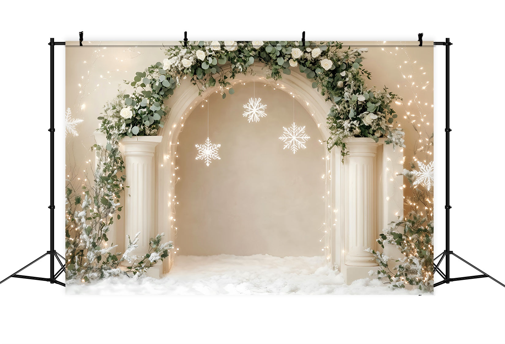 Toile de fond Noël Blanc Arche Élégante Décor Flocons de Neige Mur LXX59-168