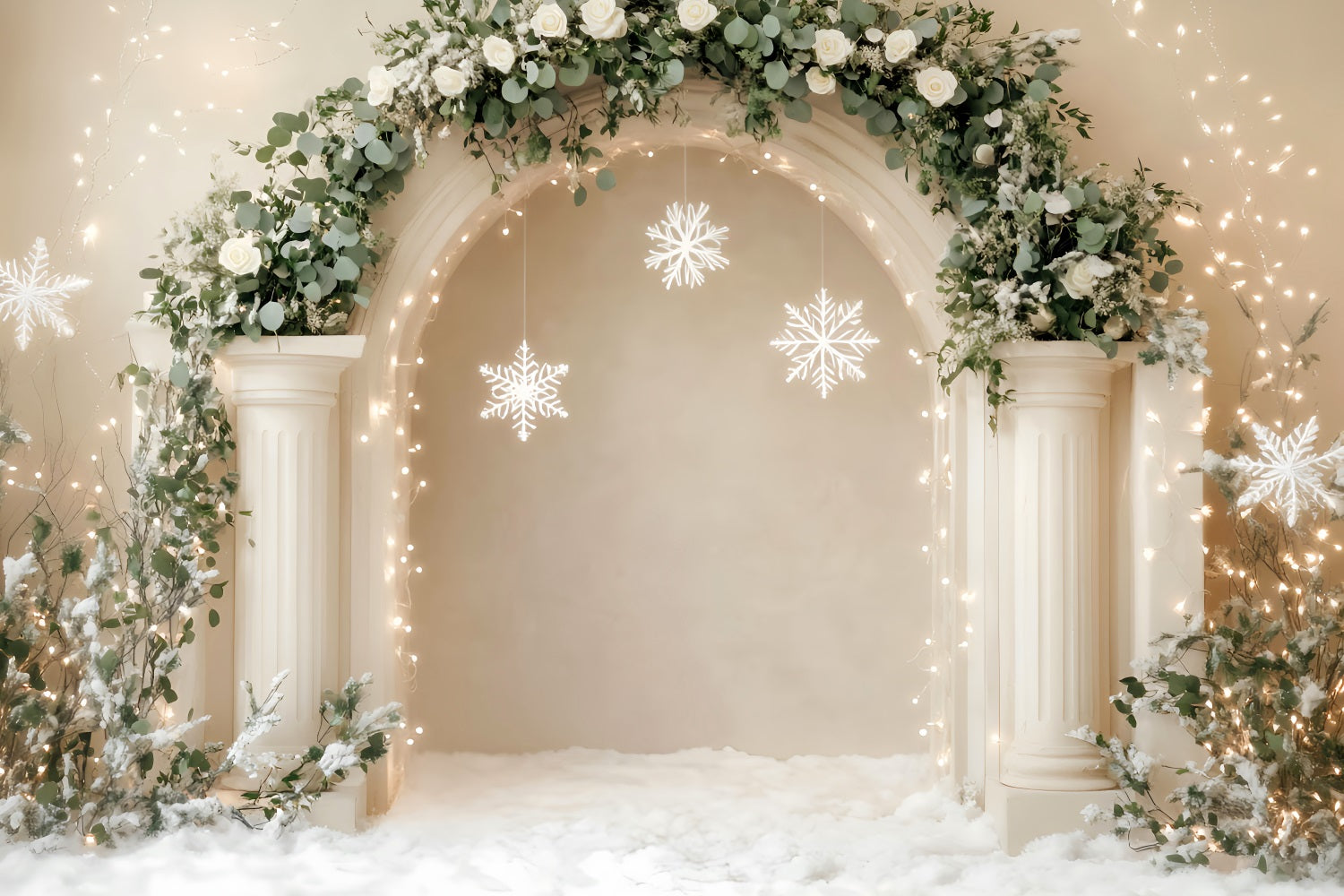 Toile de fond Noël Blanc Arche Élégante Décor Flocons de Neige Mur LXX59-168