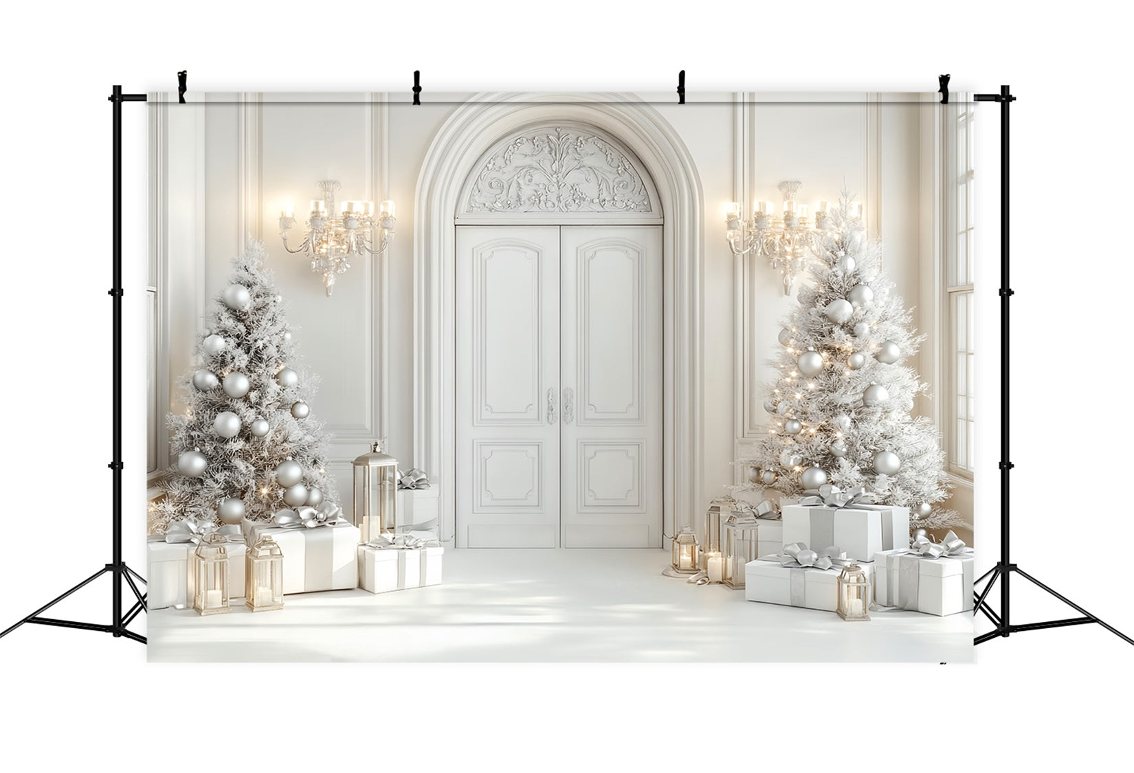 Toile de fond Noël Blanc Porte Élégante Sapins LXX59-169