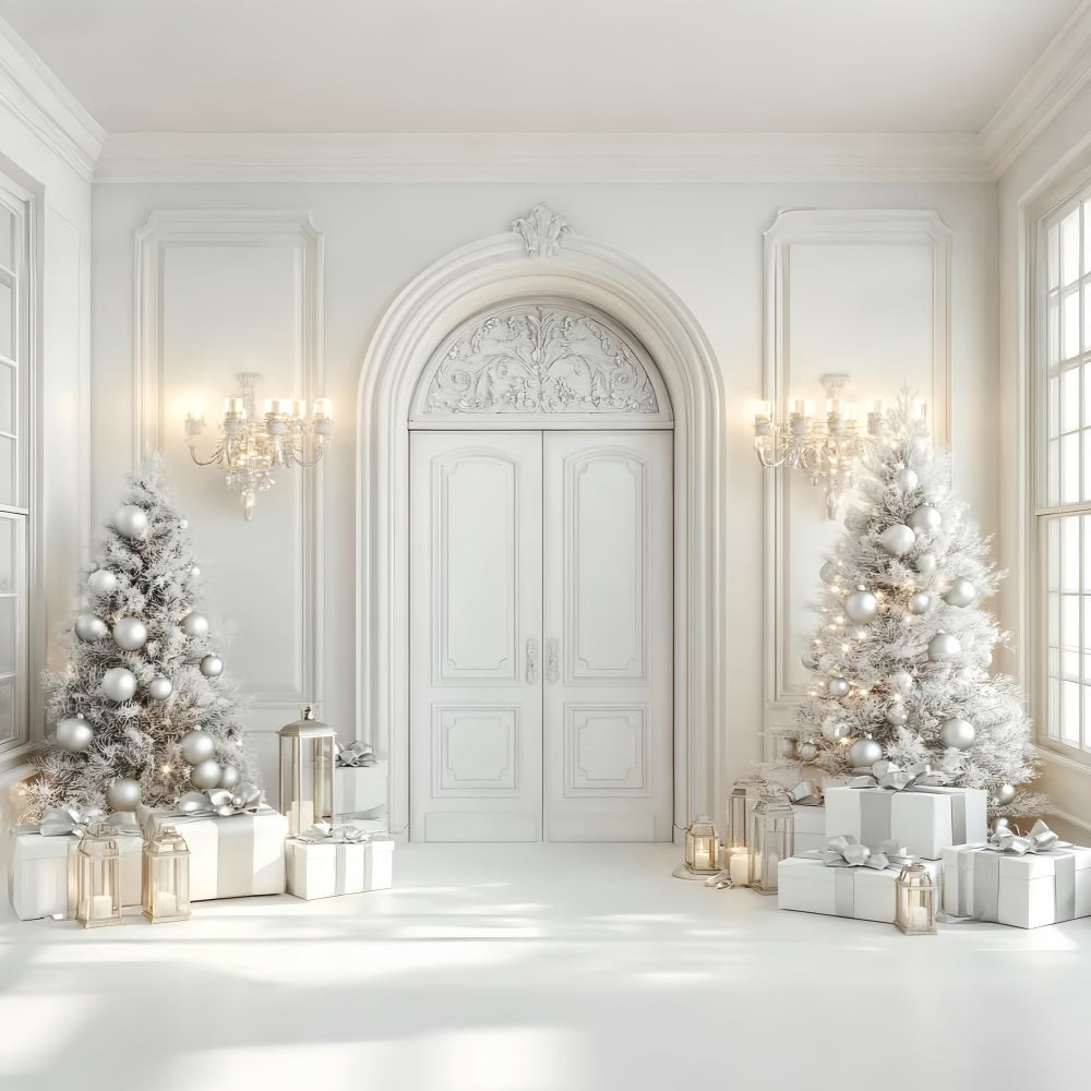 Toile de fond Noël Blanc Porte Élégante Sapins LXX59-169