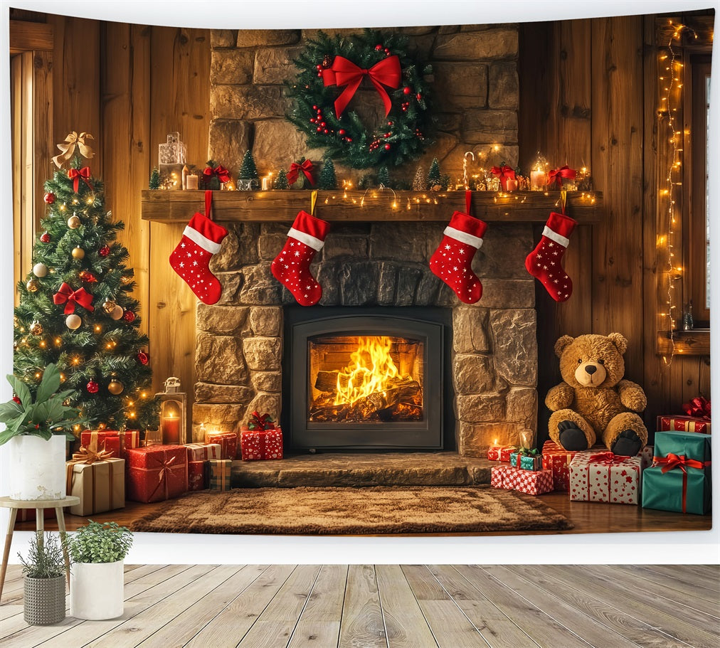 Toile de fond photo Noël Cheminée Bas Guirlande LXX59-173