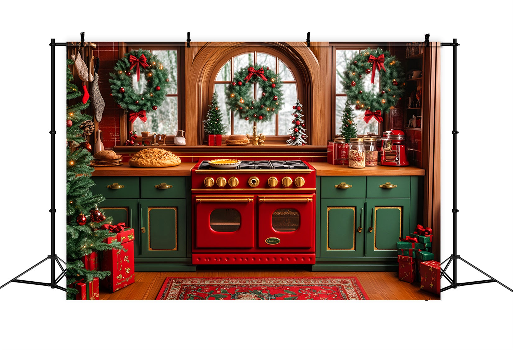 Toile de fond photo Noël Cuisine Couronnes Festives Four LXX59-175