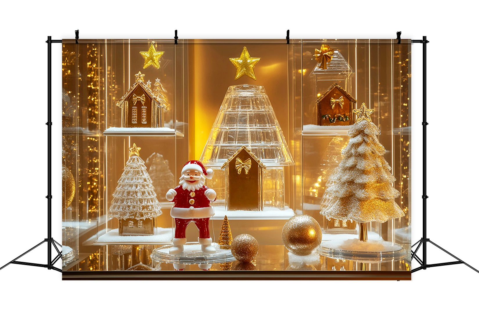 Toile de fond Noël Maison Pain d’Épices Père Noël Doré Vitrine LXX59-176