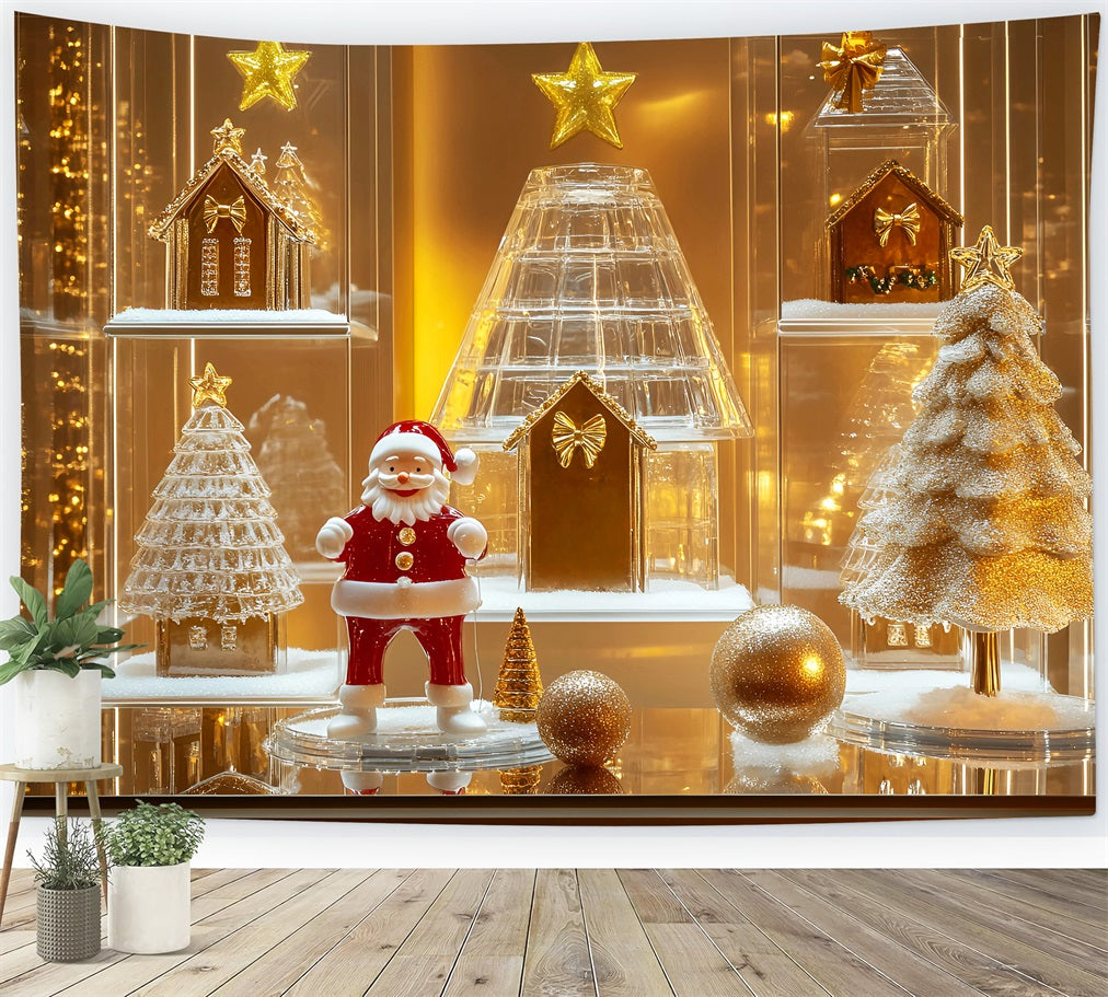 Toile de fond Noël Maison Pain d’Épices Père Noël Doré Vitrine LXX59-176