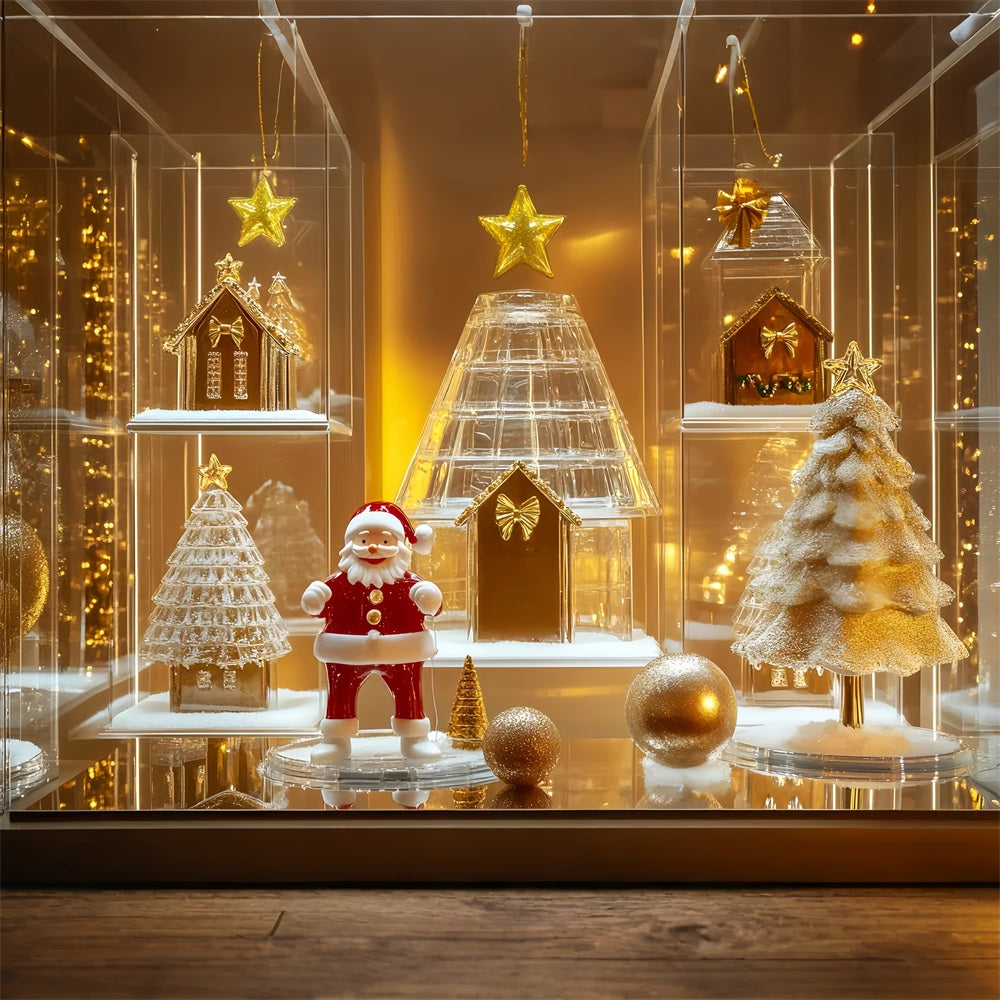 Toile de fond Noël Maison Pain d’Épices Père Noël Doré Vitrine LXX59-176