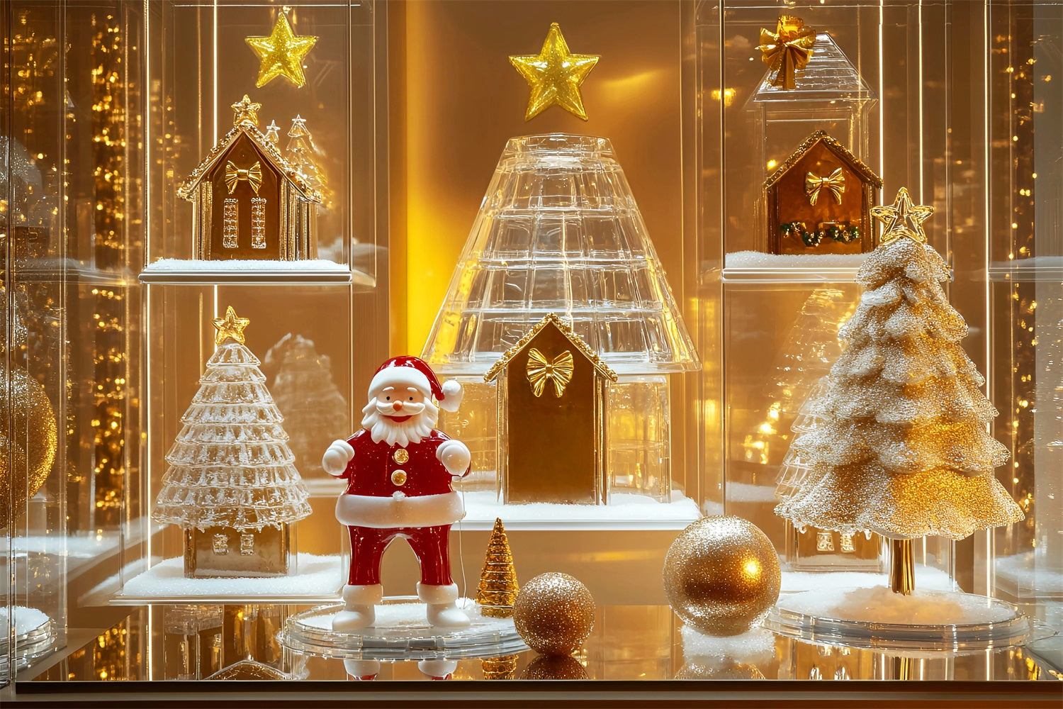 Toile de fond Noël Maison Pain d’Épices Père Noël Doré Vitrine LXX59-176
