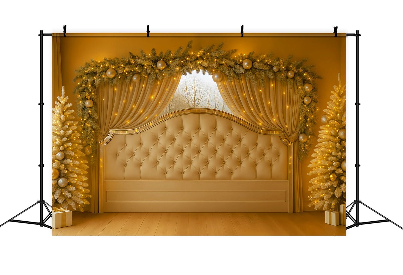 Toile de fond Noël Tête de Lit Rideau Doré Élégant LXX59-181