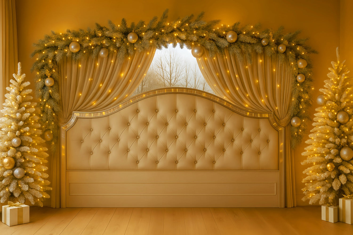 Toile de fond Noël Tête de Lit Rideau Doré Élégant LXX59-181