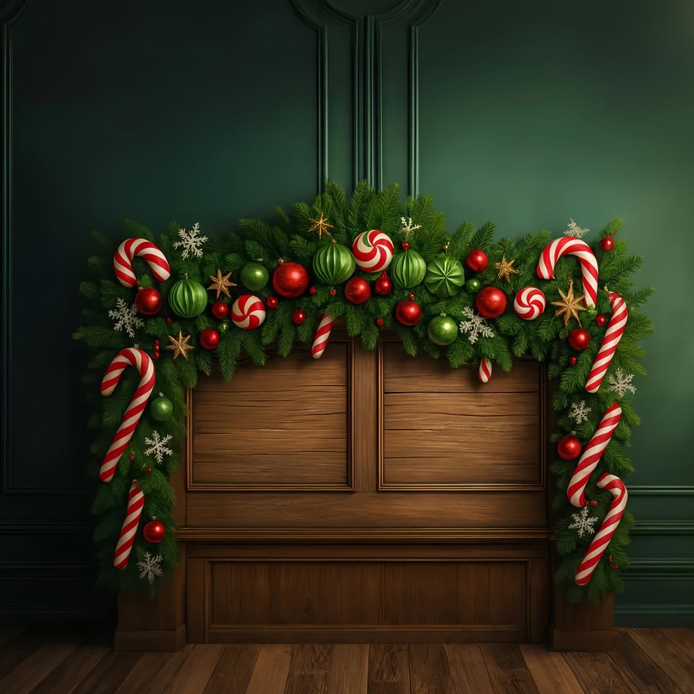 Toile de fond photo Noël Tête de Lit Guirlande Verte Bonbons Joie LXX59-183