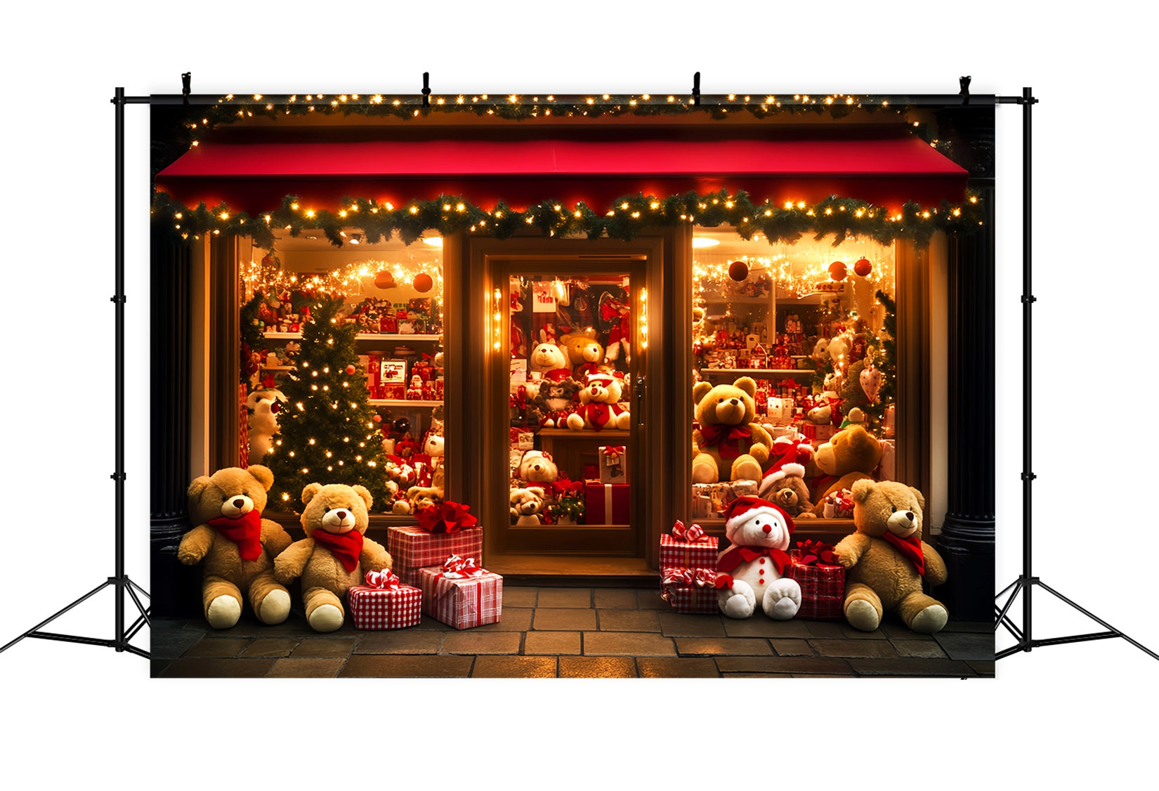 Toile de fond Noël Magasin de Jouets Ours en Peluche Vitrine Cadeaux LXX59-189