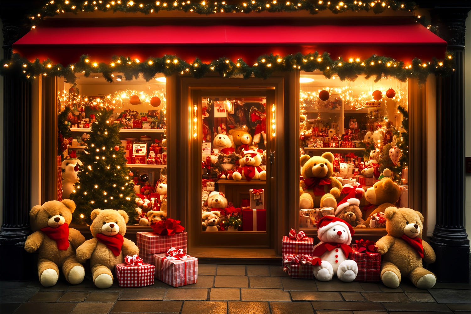 Toile de fond Noël Magasin de Jouets Ours en Peluche Vitrine Cadeaux LXX59-189