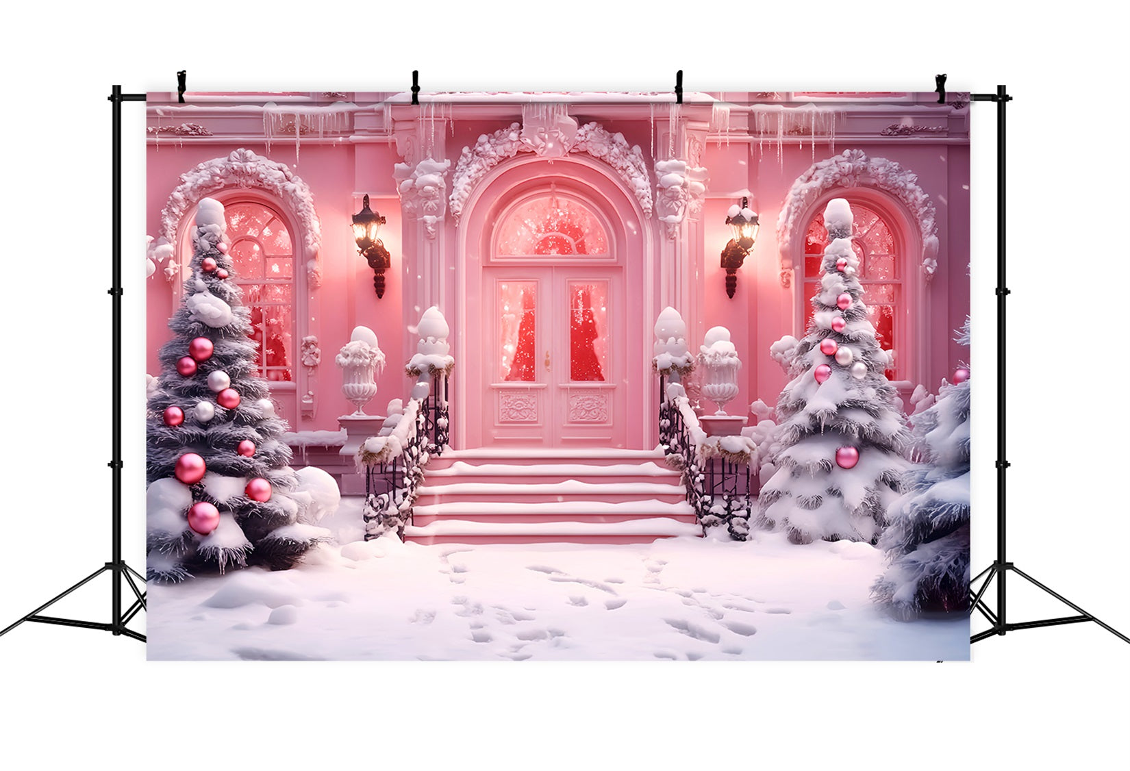 Toile de fond Noël Magasin de Jouets Entrée Enneigée Boutique Rose LXX59-190