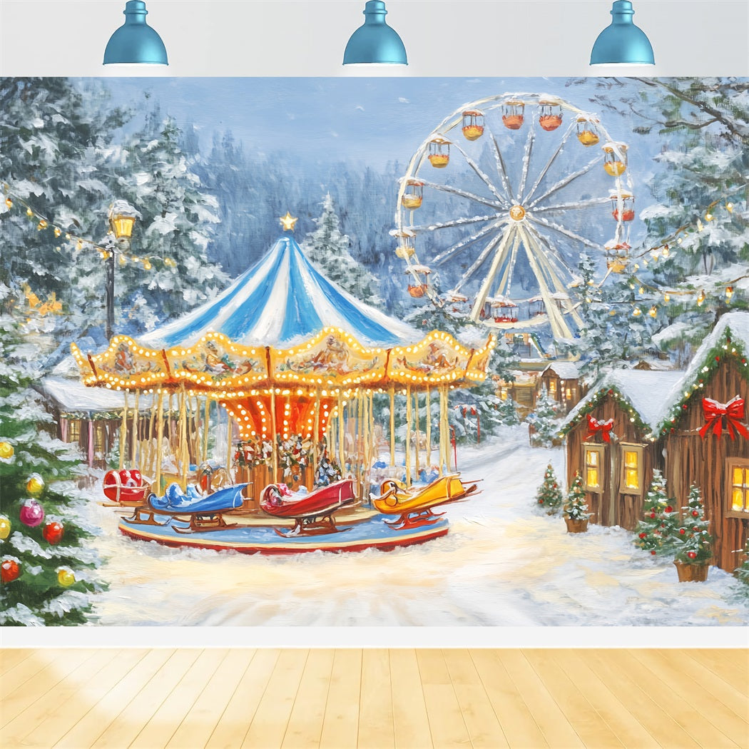 Toile de fond photo Noël Village Carnaval Hivernal Carrousel Lumières LXX59-194