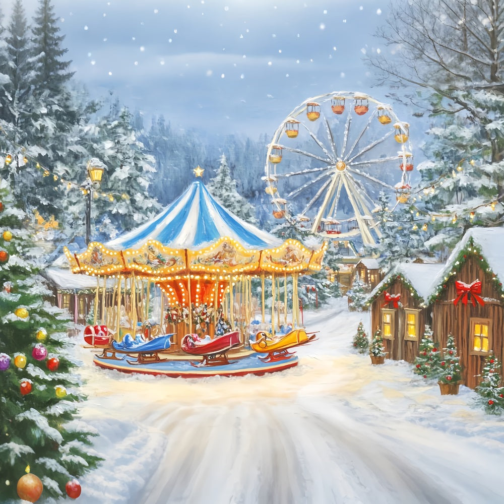 Toile de fond photo Noël Village Carnaval Hivernal Carrousel Lumières LXX59-194
