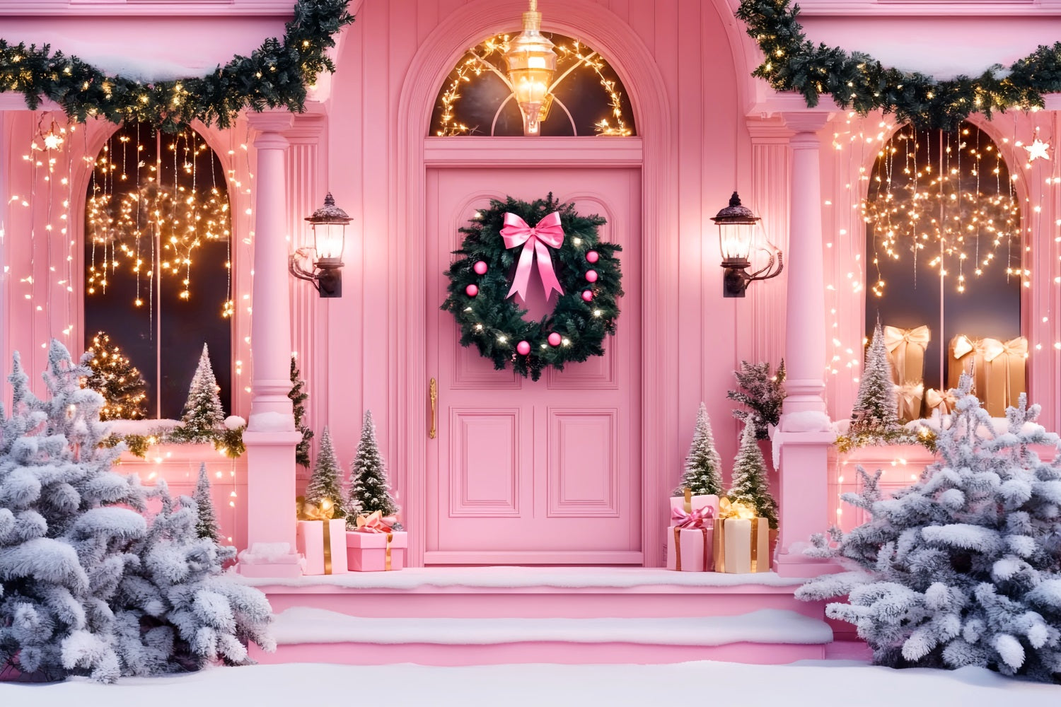 Toile de fond Noël Rose Entrée Festive Porte LXX59-198