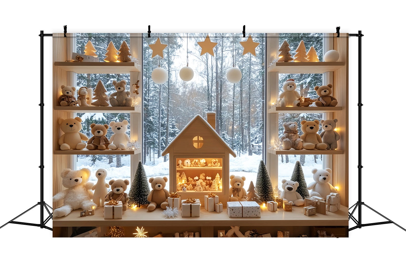 Toile de fond photo Noël Magasin de Jouets Exposition Ours Hivernale LXX59-200