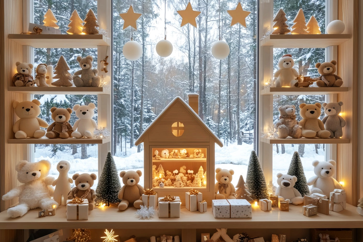 Toile de fond photo Noël Magasin de Jouets Exposition Ours Hivernale LXX59-200